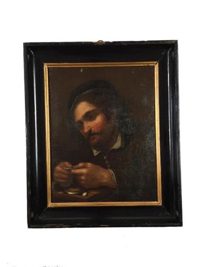 Ecole italienne du 17e «Portrait d'un banquier», huile sur bois. (29.5x23cm)