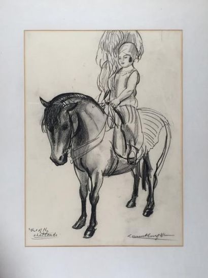 Dame Laura Knight (artiste anglaise) «One of the Shetlands», dessin (34.5x25cm) Signé...