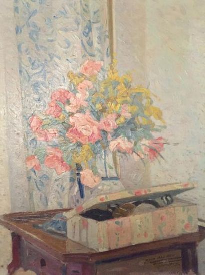 Albert Silvestre [CH] «Bouquet d'intérieur», huile sur toile. (40x50 cm) Signé, daté...