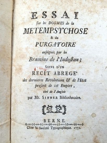 Auteur Inconnu «Essai sur les dogmes de la métempsychose & du purgatoire», 1771,...