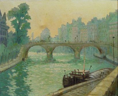 null 31- JAFFRE

''Pont et péniche sur la Seine''

Huile sur toile signée en bas...
