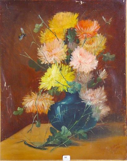 null 80- C. HUBERT

''Vase de fleurs''

Huile sur toile signée en bas à droite et...