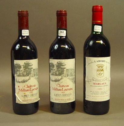 null 261- 2 bouteilles de Château Milhau-Lacugne 1988 et 1 bouteille de Margaux Château...