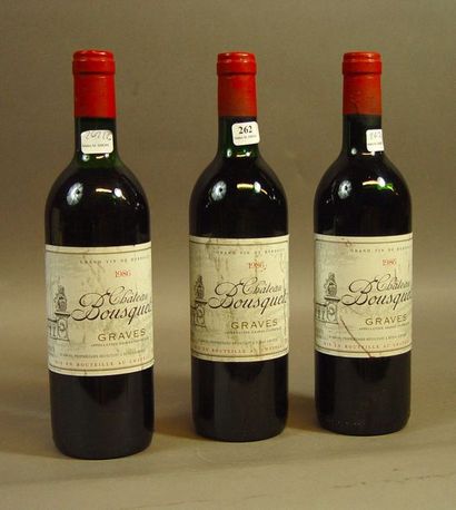 null 262- 3 bouteilles de Château Bousquet Graves 1986