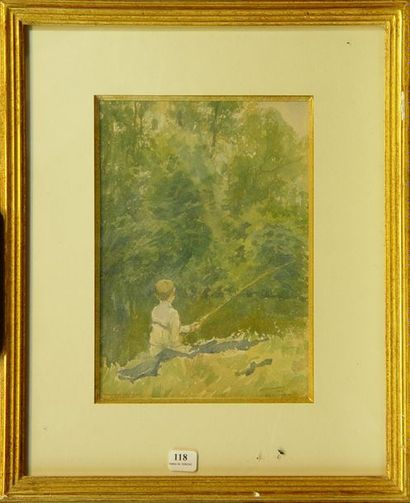null 118- WILLAUME

"Young fisherman

Watercolour signed lower right and dated 1906

24...