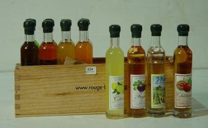null 124- 12 bouteilles 10 cl de liqueurs, Distillerie des Aravis :
orange, citron,...