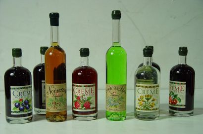 null 127- 8 bouteilles 70 cl de crèmes et liqueurs, Distillerie des Aravis :
cassis,...