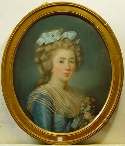 null 43- Ecole Française XVIIIème siècle

''Jeune femme au bouquet fleuri''

Pastel...