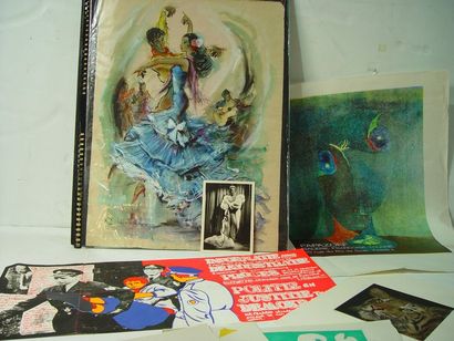 null 59- Lot comprenant :

affiche, photo de Marlène Dietrich, lithographies et aquarelle...