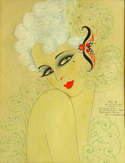 null 96- ETE M.

''Portrait de femme''

Signé, daté 31.03.40 et dédicacé

28 x 22...