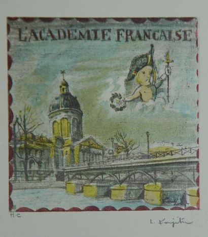 Tsuguharu FOUJITA "L'Académie Française" Lithographie signée en bas à droite
