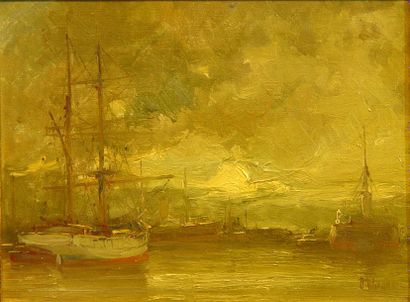 null 21- Gérard WIEGMAN (1875 - 1954)

''Navires au port''

Huile sur toile signée...