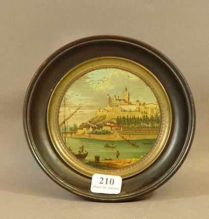 null 210- Ecole Italienne
''Vue de port''
Miniature sur bois peint