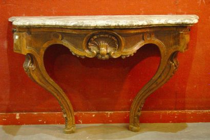 null 380- Console en bois sculpté de coquilles

Dessus de marbre

Style Louis XV,...