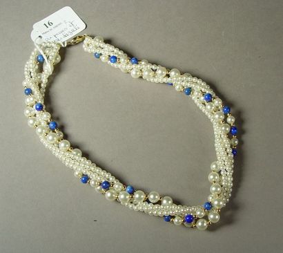 null 16- Collier 5 rangs de perles fantaisie et lapis-lazuli