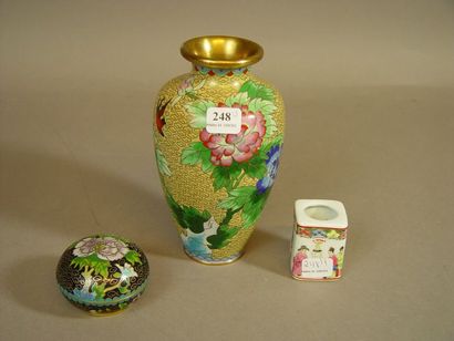 null 248- Petite boîte et vase en émaux cloisonnés

On y joint une vase en porcelaine...