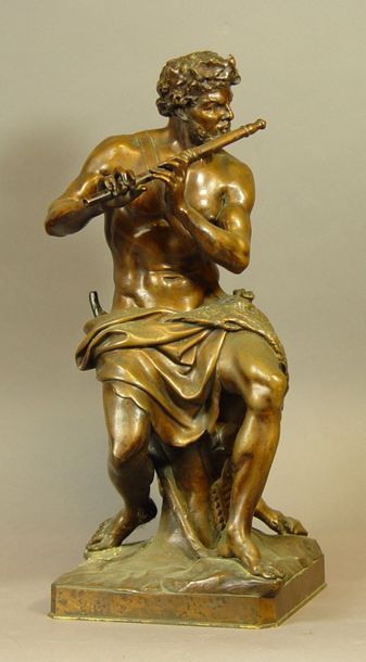  269- Antoine COYSEVOX (d'après)

''Faune et satyre''

Bronze signé et daté 1909

Fonte... Gazette Drouot