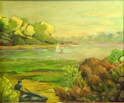 null 32- American
School ''Manhasset bay''
Oil on canvas dated 1945
38 x 46 cm