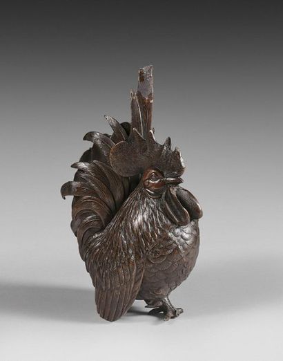 null 100- Okimono en bronze figurant un coq
JAPON, vers 1920
(accidents et manques)
H...