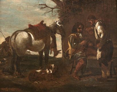 null 11- French School XIXth century

''The horseman's halt''.

Oil on panel

23...