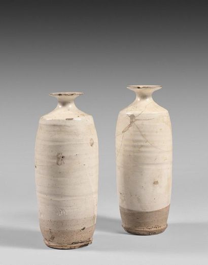 112- Pair of small scroll vases with flared...