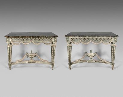 151- Pair of grey lacquered wooden consoles...