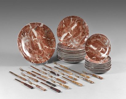 null 184- Porcelain dinner service imitating marble and including: dish, 11 large...