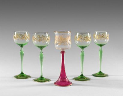 196- 4 green enamelled crystal stemmed glasses...