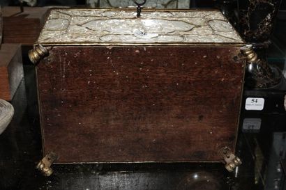  38- Rare copper box decorated with ivory plates illustrating mythological scenes....