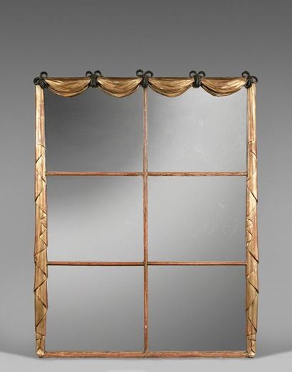 50- Large carved wooden mirror with drapery...