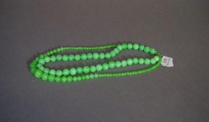 null 110- Collier deux rangs de perles vertes, trois colliers ethniques et brace...