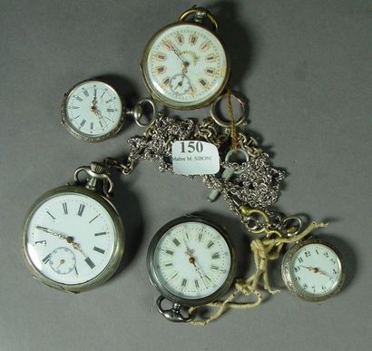 null 150- Deux montres de col en argent et trois montres de gousset (1 en argent...