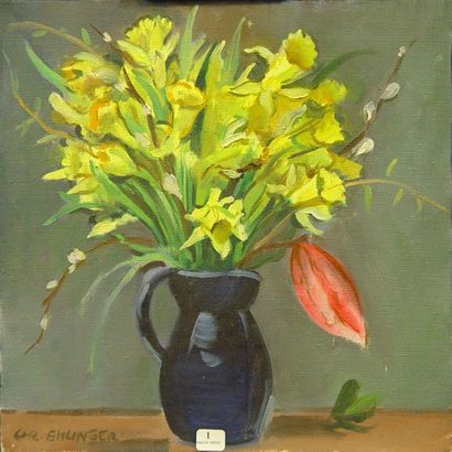 Christian EHLINGER (né en 1931) "Still life with a bunch of flowers.

Oil on canvas...