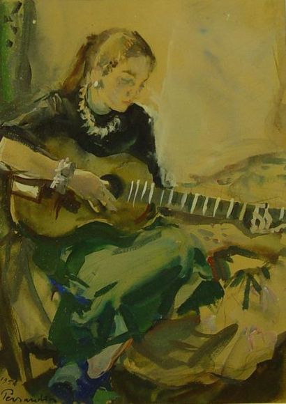 PERRAUDIN Paul (1907-1933) ''Jeune fille à la guitare''

Signé en bas à gauche et...