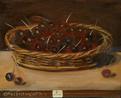 Christian EHLINGER (né en 1931) ''Panier de cerises''

Huile sur toile signée en...