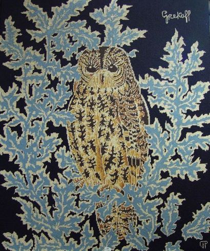 Elie GREKOFF (1914-1985) "Hanging Owl

Woolen Tapestry

Edition Atelier Mozet in...