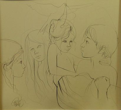 ADADIE (XXème siècle) ''Young children''.

Drawing signed lower left

28 x 31 cm