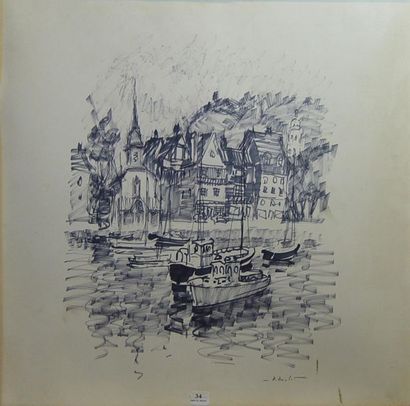 P. BOULET "Boats in port

Ink on paper signed lower right

47 x 47 cm