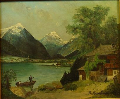 Helmut BERNHARDT ''Maison et pêcheurs dans la montagne bavaroise''

Huile sur toile...