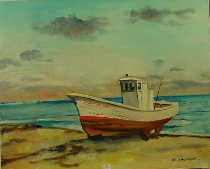 Christian EHLINGER (né en 1931) ''Bateau sur la plage''

Huile sur toile signée en...