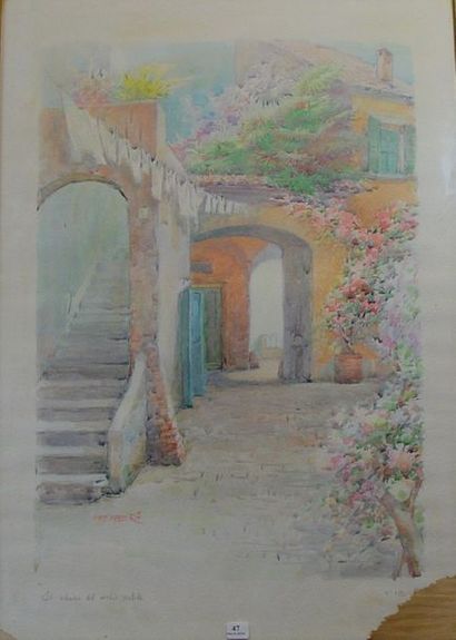 F. NERI "The tree-lined courtyard in Italy

Watercolor signed bottom left and bottom...