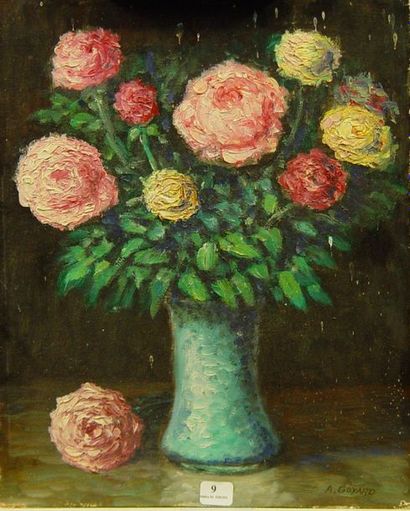 A. GUYARD (XXème siècle) ''Bouquet de roses''

Huile sur carton

(petites éclaboussures...