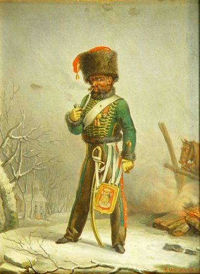 null 44- Eugène MEDARD (1847-1887)

''Hussard à la pipe''

Huile sur toile signée...