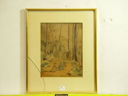 null 11- Ecole Française XIXème siècle
''La promenade''
Aquarelle
20 x 16 cm