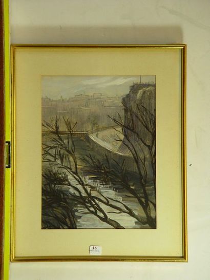null 16- France LAMBERT ''Matin clair de Paris'' Watercolor signed and titled on...