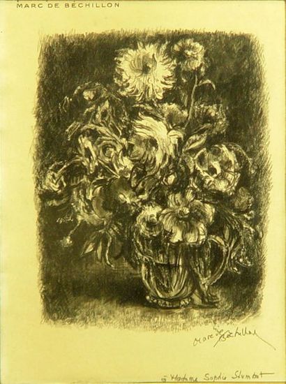 null 19- Marc de BECHILLON ''Vase de fleurs'' Dessin signé en bas à droite 20 x 15...