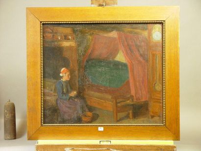 null 49- Ecole du Nord (?) ''Woman sitting with the red cap'' Bears a signature at...