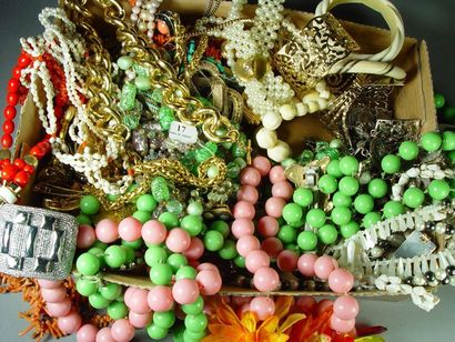null 17- Lot de bijoux fantaisie : bracelet, broches, colliers, boucles d'oreilles...