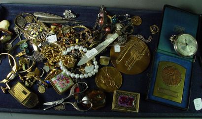 null 267- Lot de bijoux fantaisie : broches, colliers, médailles, montres, bagues,...