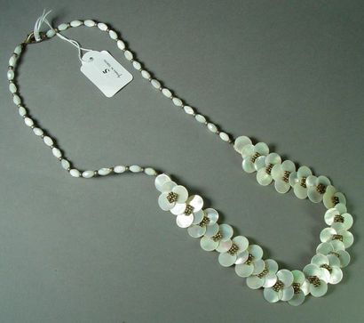 null 5- Mother of pearl long necklace with ''flowers'' motifs

Length: 74 cm